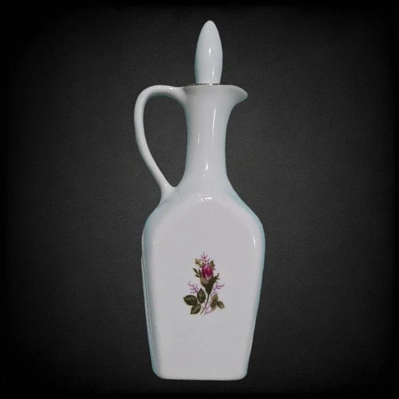 1950s Vintage Porcelain Decanter Floral Gold Trim Cork Stopper Mid-Century Cruet - Picture 4 of 16